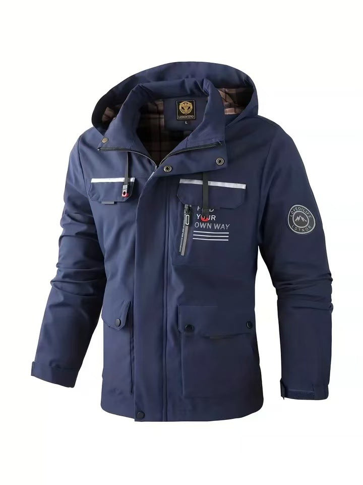 Mens Casual Windbreaker Jacket Waterproof Hooded Warm Outdoor Soft Shell