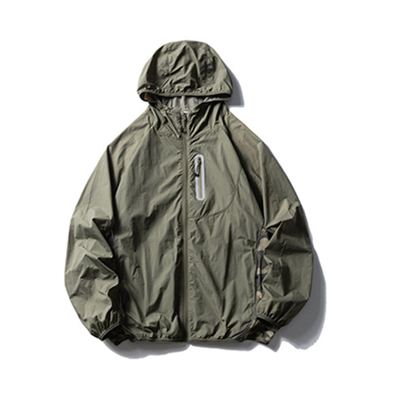 Mens Camouflage Hooded Sun Protection Jacket Lightweight Reflective Outdoor Wear