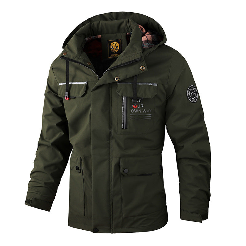 Mens Casual Windbreaker Jacket Waterproof Hooded Warm Outdoor Soft Shell