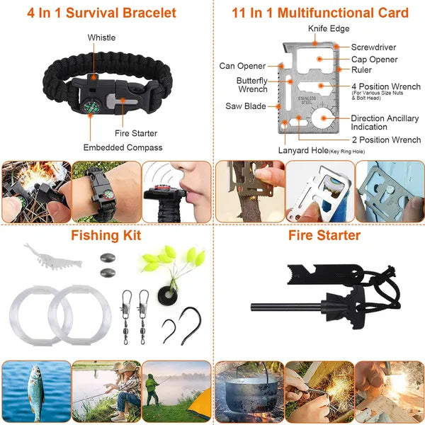 121Pcs Survival Kit Emergency Outdoor Tactical First Aid Gear