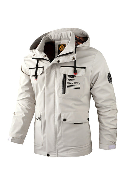 Mens Casual Windbreaker Jacket Waterproof Hooded Warm Outdoor Soft Shell