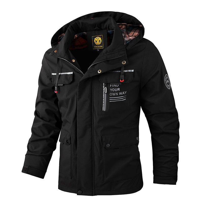 Mens Casual Windbreaker Jacket Waterproof Hooded Warm Outdoor Soft Shell