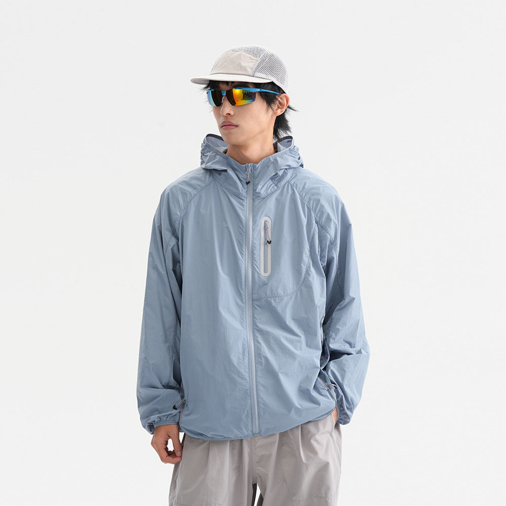 Mens Camouflage Hooded Sun Protection Jacket Lightweight Reflective Outdoor Wear