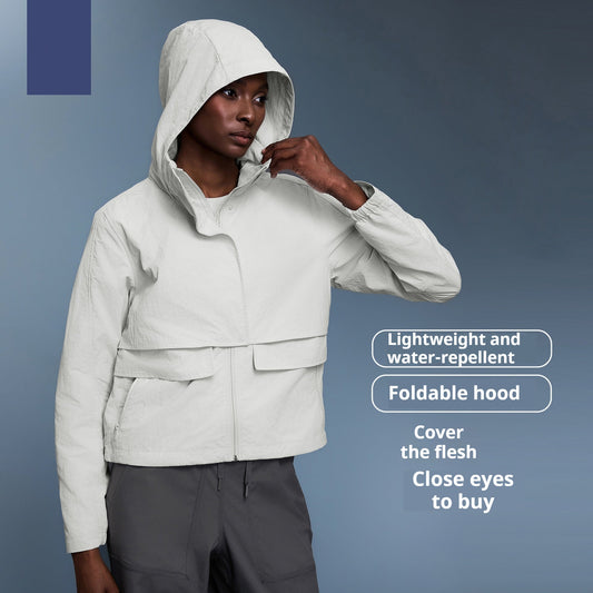 Women's Outdoor Water-Resistant Wear-Resistant Stowable Hooded Loose Casual Jacket