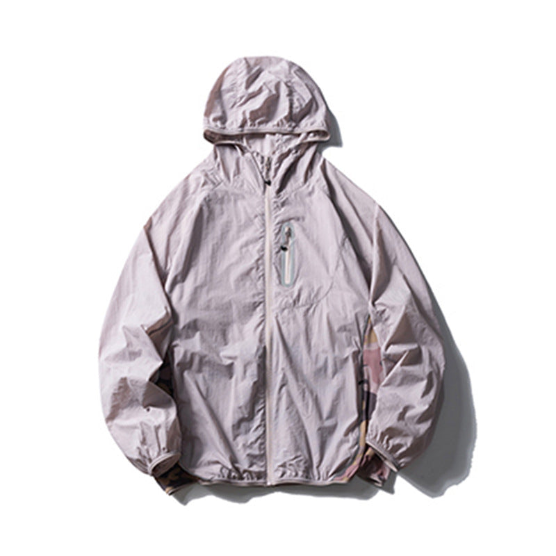 Mens Camouflage Hooded Sun Protection Jacket Lightweight Reflective Outdoor Wear