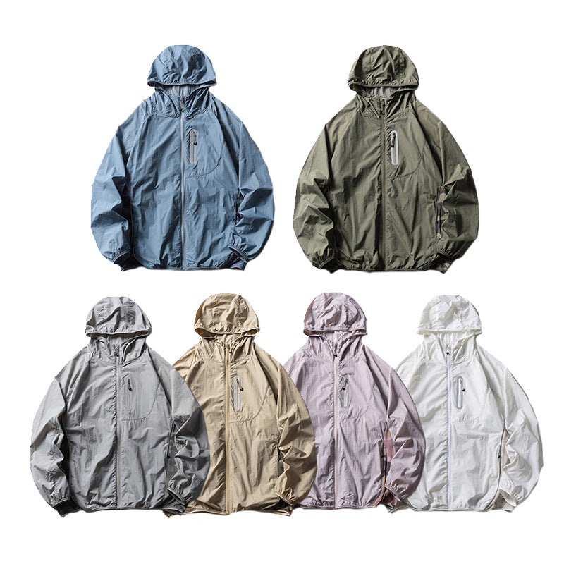Mens Camouflage Hooded Sun Protection Jacket Lightweight Reflective Outdoor Wear