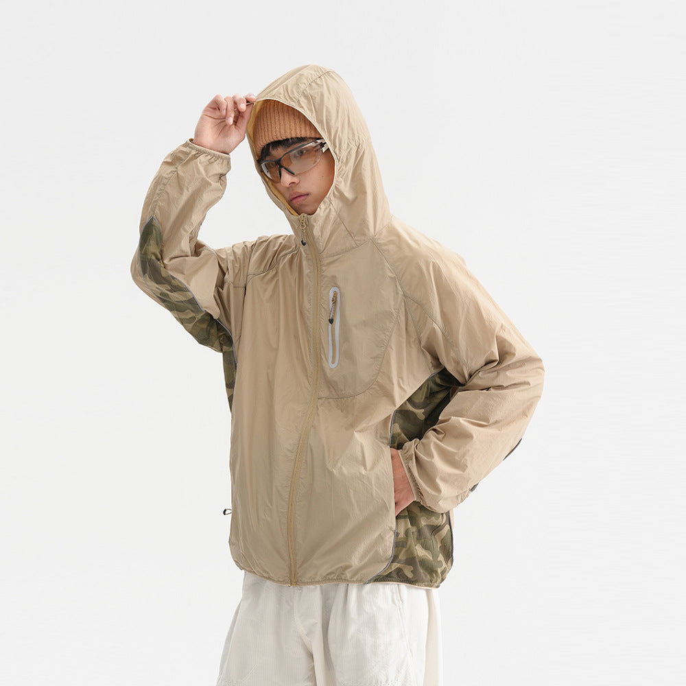Mens Camouflage Hooded Sun Protection Jacket Lightweight Reflective Outdoor Wear