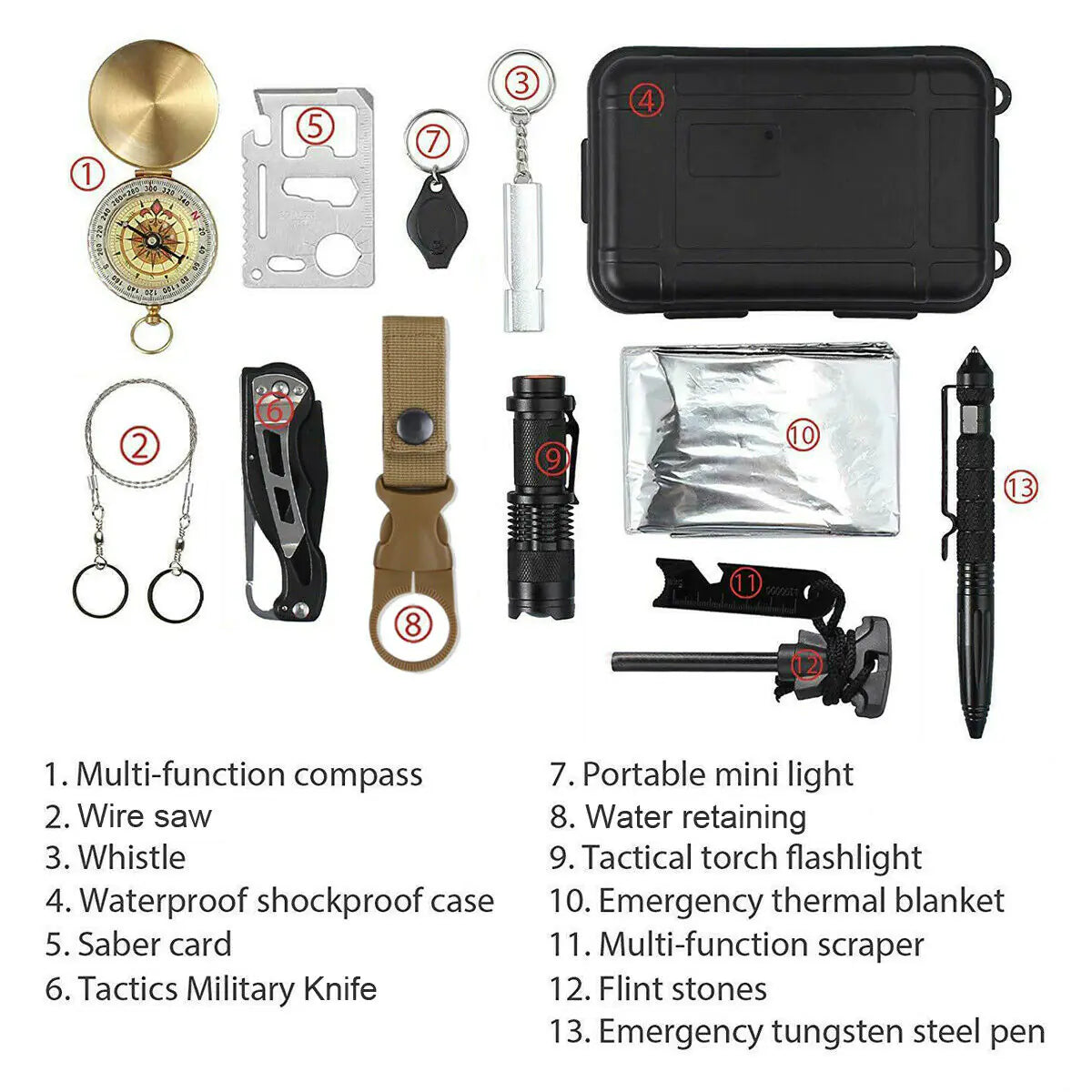 14 in 1 Emergency Survival Kit Outdoor Tactical SOS Gear