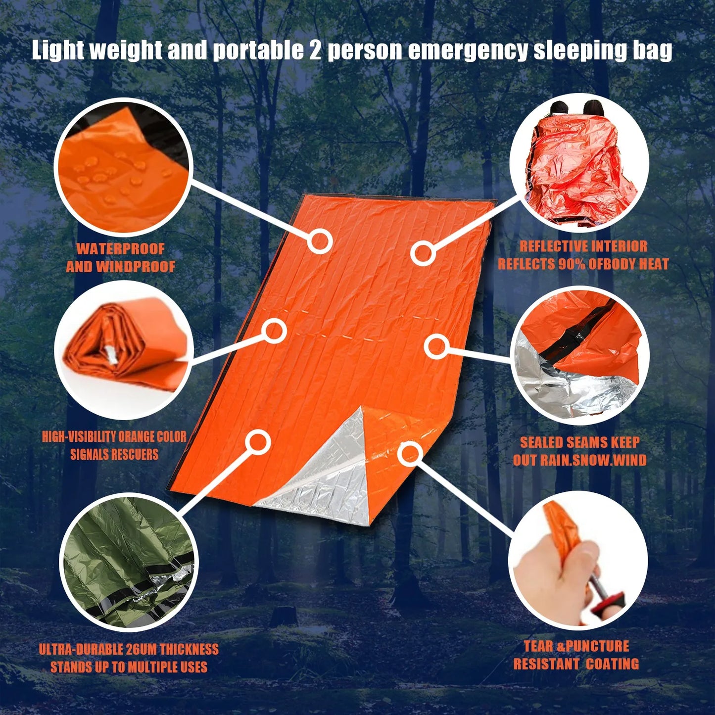 Portable Waterproof Emergency Survival Sleeping Bag Thermal Outdoor Rescue Gear