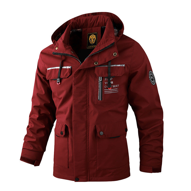 Mens Casual Windbreaker Jacket Waterproof Hooded Warm Outdoor Soft Shell