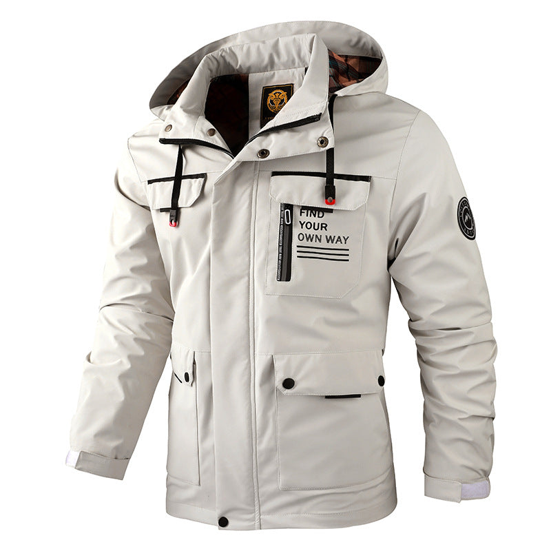 Mens Casual Windbreaker Jacket Waterproof Hooded Warm Outdoor Soft Shell
