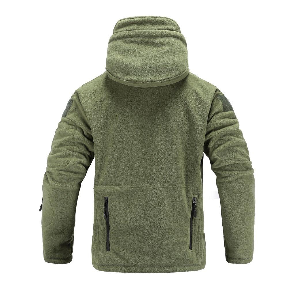 Mens Tactical Fleece Jacket Lightweight Thermal Hooded Outdoor Hiking Coat