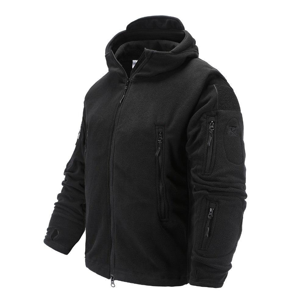 Mens Tactical Fleece Jacket Lightweight Thermal Hooded Outdoor Hiking Coat