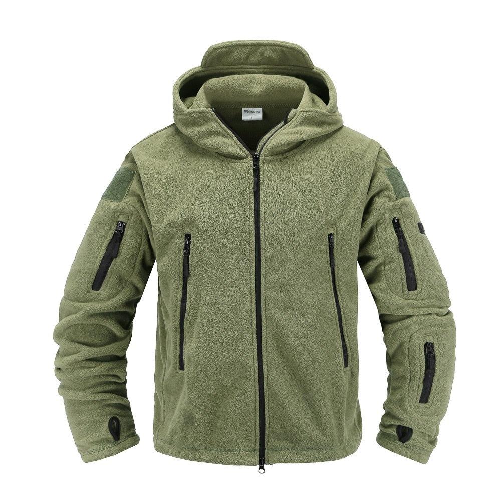 Mens Tactical Fleece Jacket Lightweight Thermal Hooded Outdoor Hiking Coat