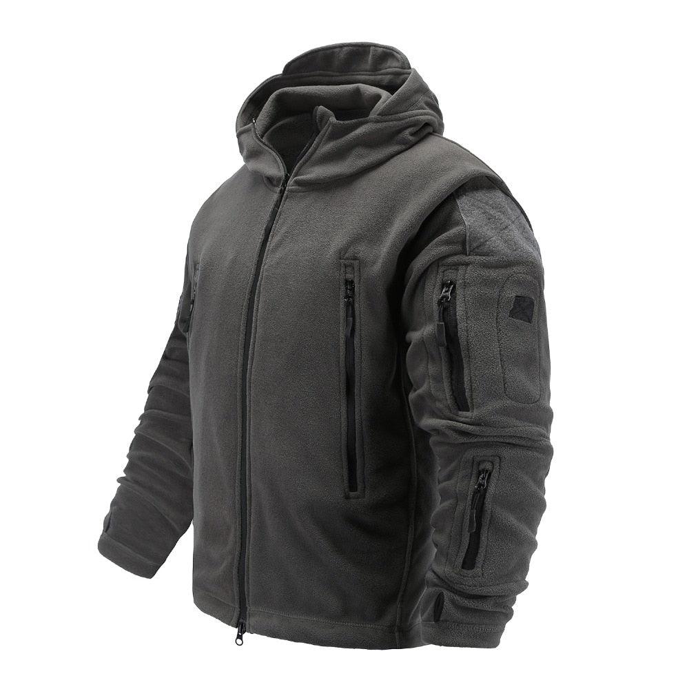 Mens Tactical Fleece Jacket Lightweight Thermal Hooded Outdoor Hiking Coat