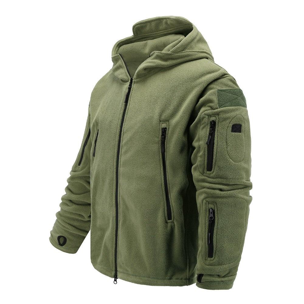 Mens Tactical Fleece Jacket Lightweight Thermal Hooded Outdoor Hiking Coat