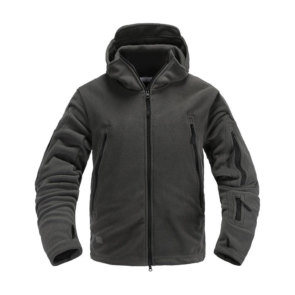 Mens Tactical Fleece Jacket Lightweight Thermal Hooded Outdoor Hiking Coat