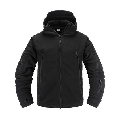 Mens Tactical Fleece Jacket Lightweight Thermal Hooded Outdoor Hiking Coat