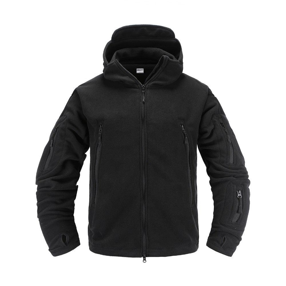 Mens Tactical Fleece Jacket Lightweight Thermal Hooded Outdoor Hiking Coat