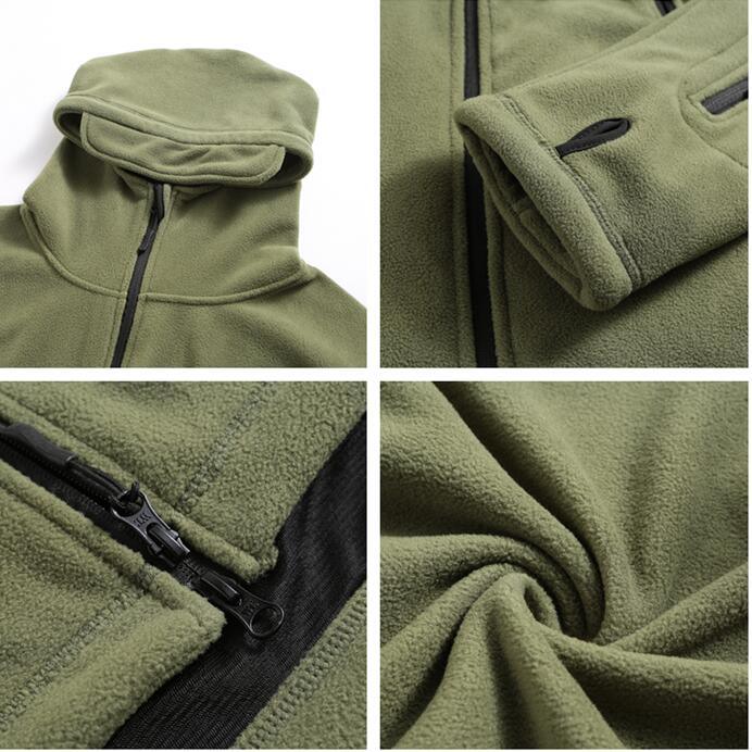 Mens Tactical Fleece Jacket Lightweight Thermal Hooded Outdoor Hiking Coat