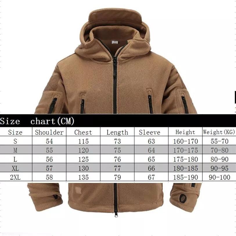 Mens Tactical Fleece Jacket Lightweight Thermal Hooded Outdoor Hiking Coat