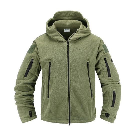 Mens Tactical Fleece Jacket Lightweight Thermal Hooded Outdoor Hiking Coat